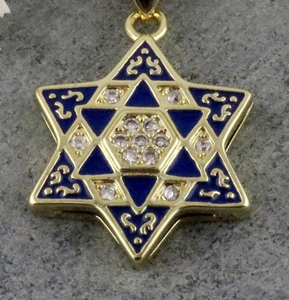 Blue Enamel Star of David Necklace - GF