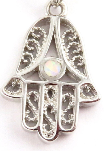 Filigree Hamsa Opal Necklace - Sterling