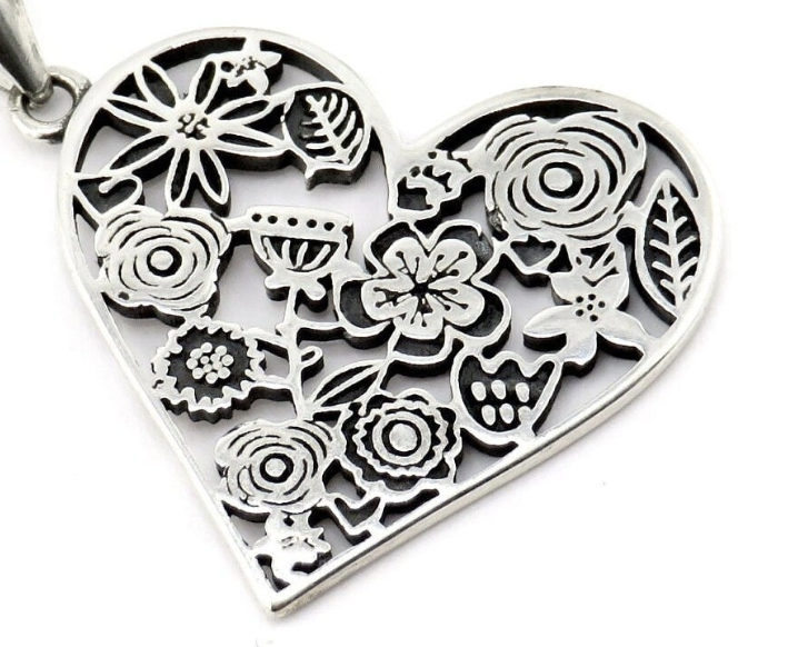 Floral Cutout Heart Necklace - Sterling