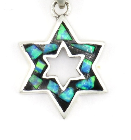 Mosaic Opal Open Star of David Necklace - Sterling