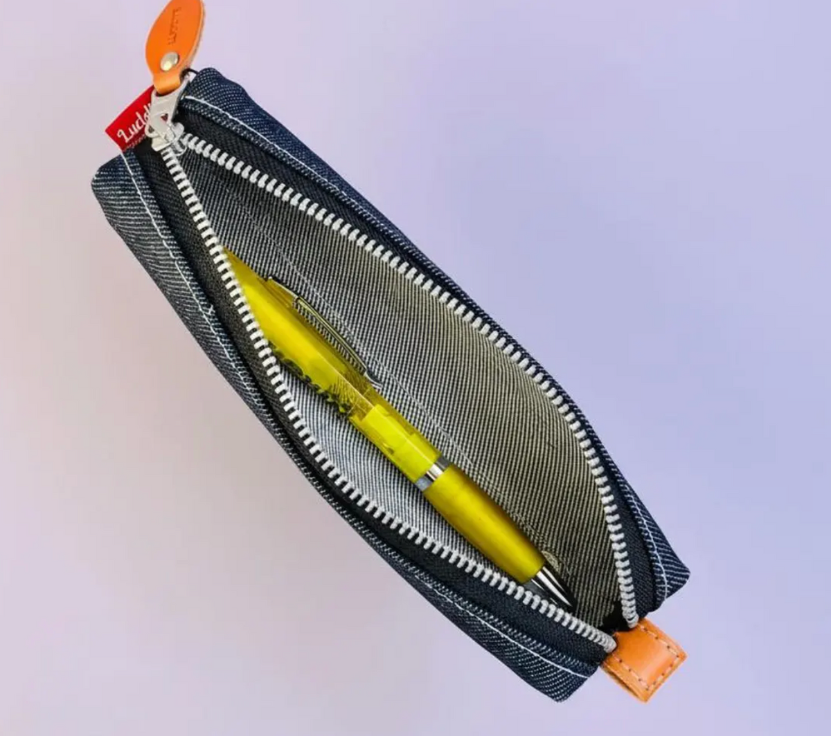 Denim Pencil Case w Leather Strap - Luddite - Made in Japan