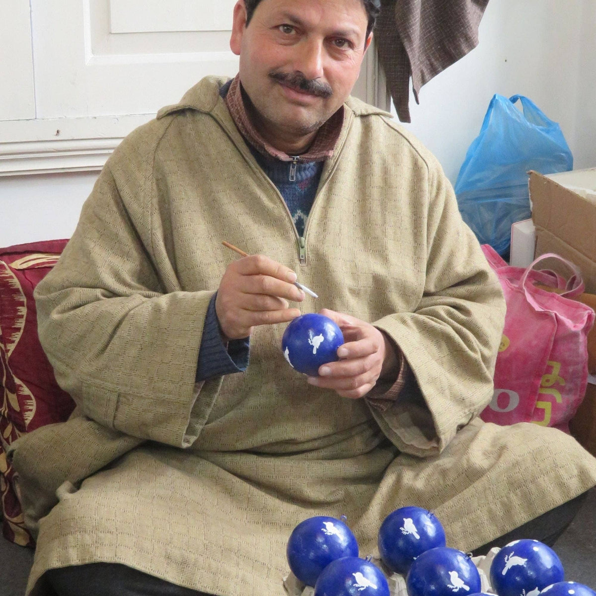 Handpainted Kashmiri Box - Blue Flowers