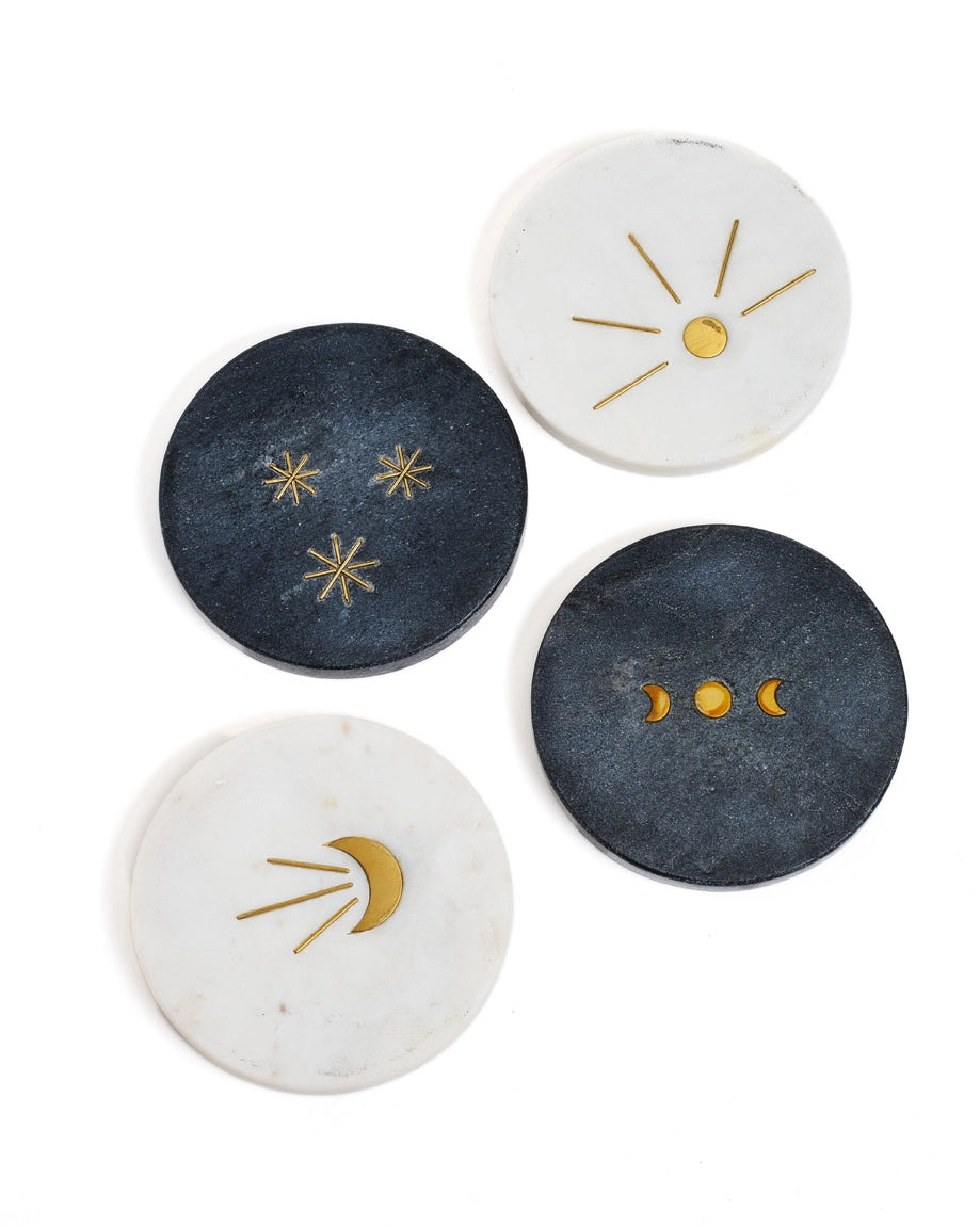 Star and Moon Marble Coasters - Set of 4