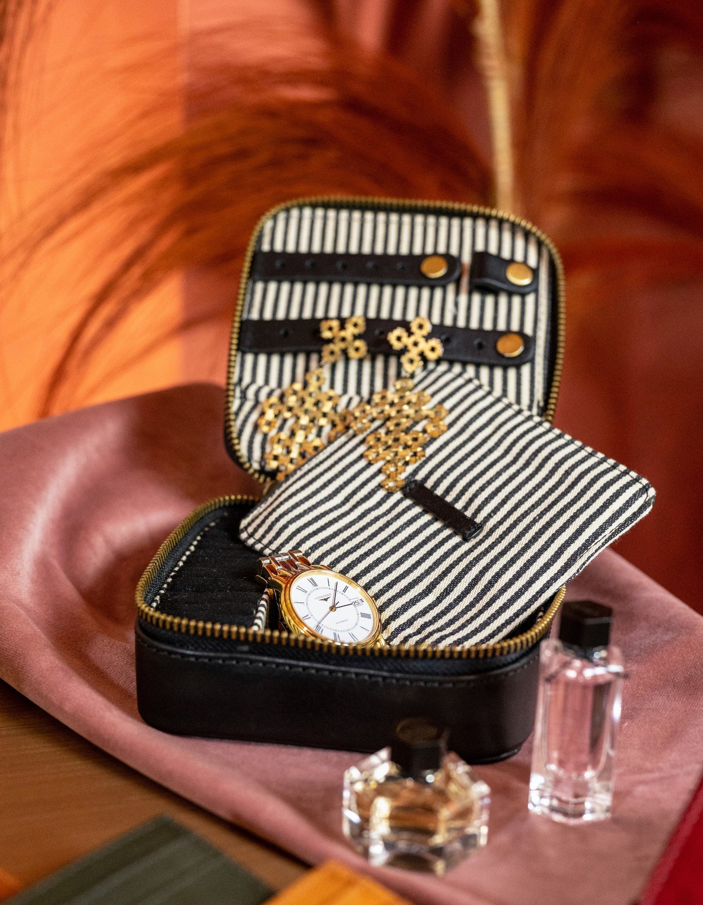 Genuine Leather Jewelry Travel Case - Black