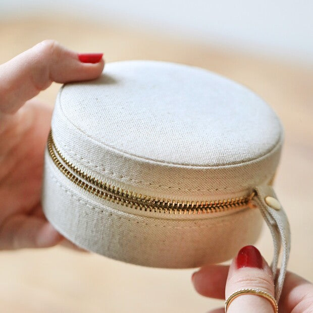 Linen Round Travel Jewelry Case