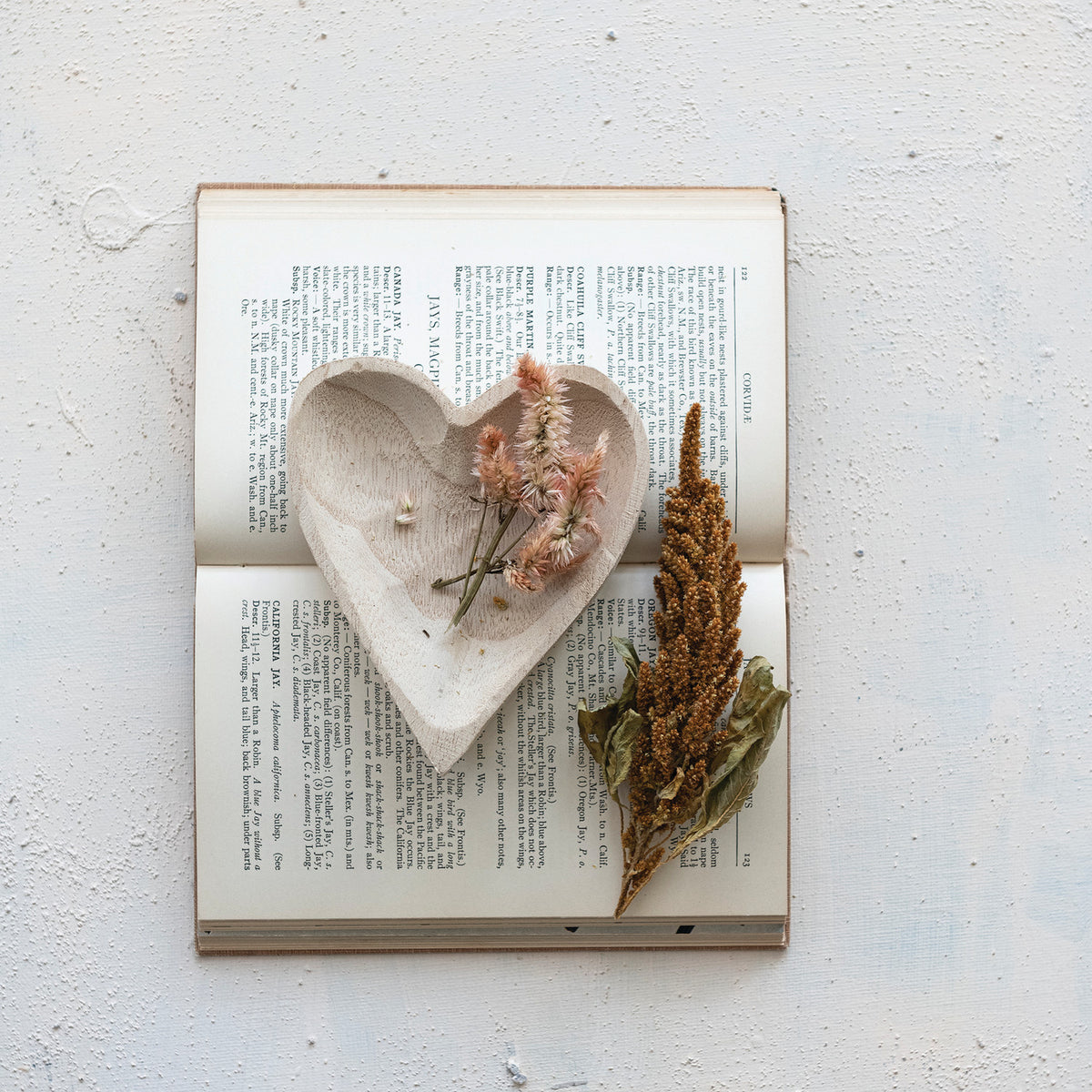 Carved Wood Heart Dish - Natural/White