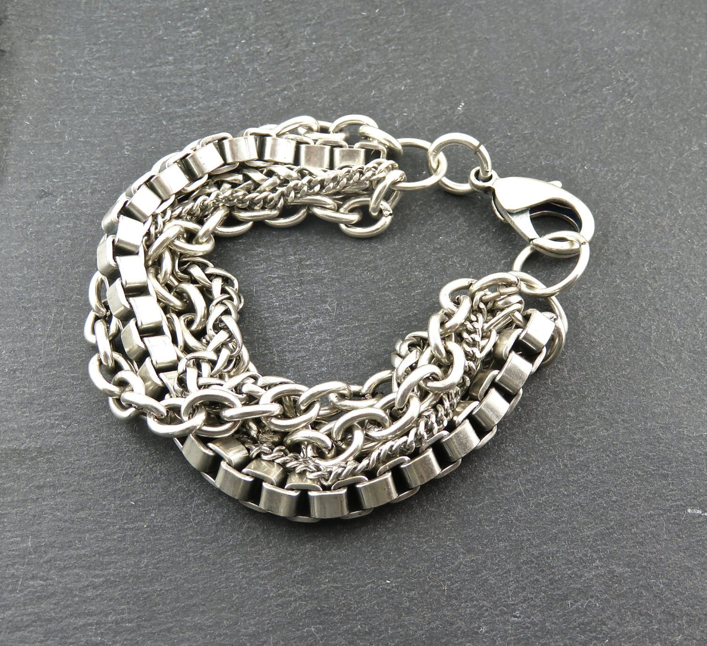Silver Multi Strand Bracelet | Chunky Silver Chains Bracelet | Chunky Multi Chain Bracelet| Chunky Silver Bracelet