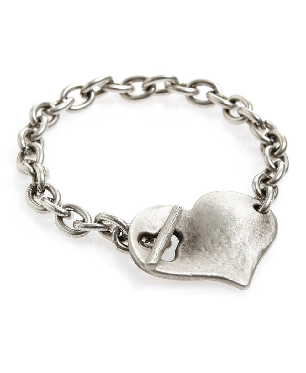 Hammered Silver Heart Bracelet | Chunky Heart Bracelet | Silver Heart Bracelet | Toggle Clasp Heart Bracelet | Unique Heart Bracelet