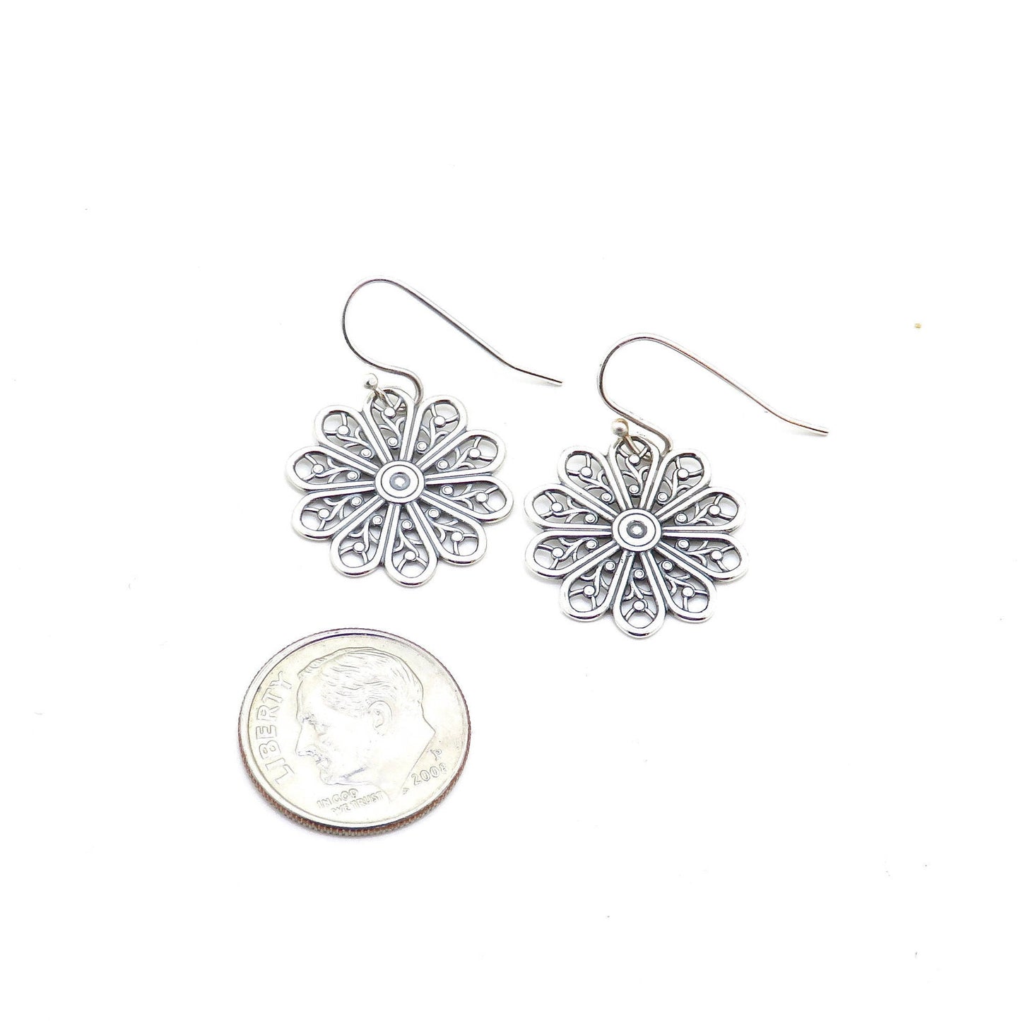 Sterling Mandala Earrings, Silver Geometric Earrings, Sterling Wheel Earrings, Open Mandala Earrings | Lightweight Sterling Earrings