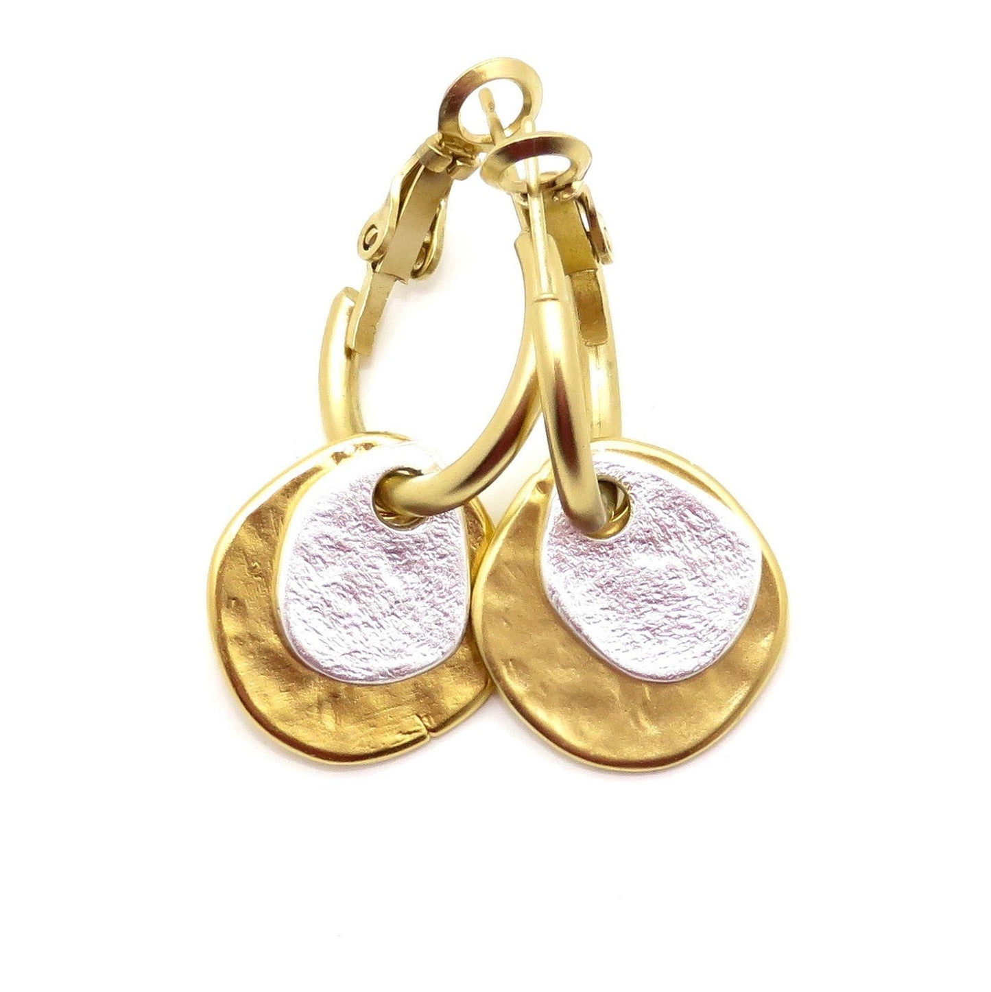 Two Tone Earrings | Gold Silver Hoop Earrings | Mixed Metal Earrings | Hammered Gold Silver Earrings