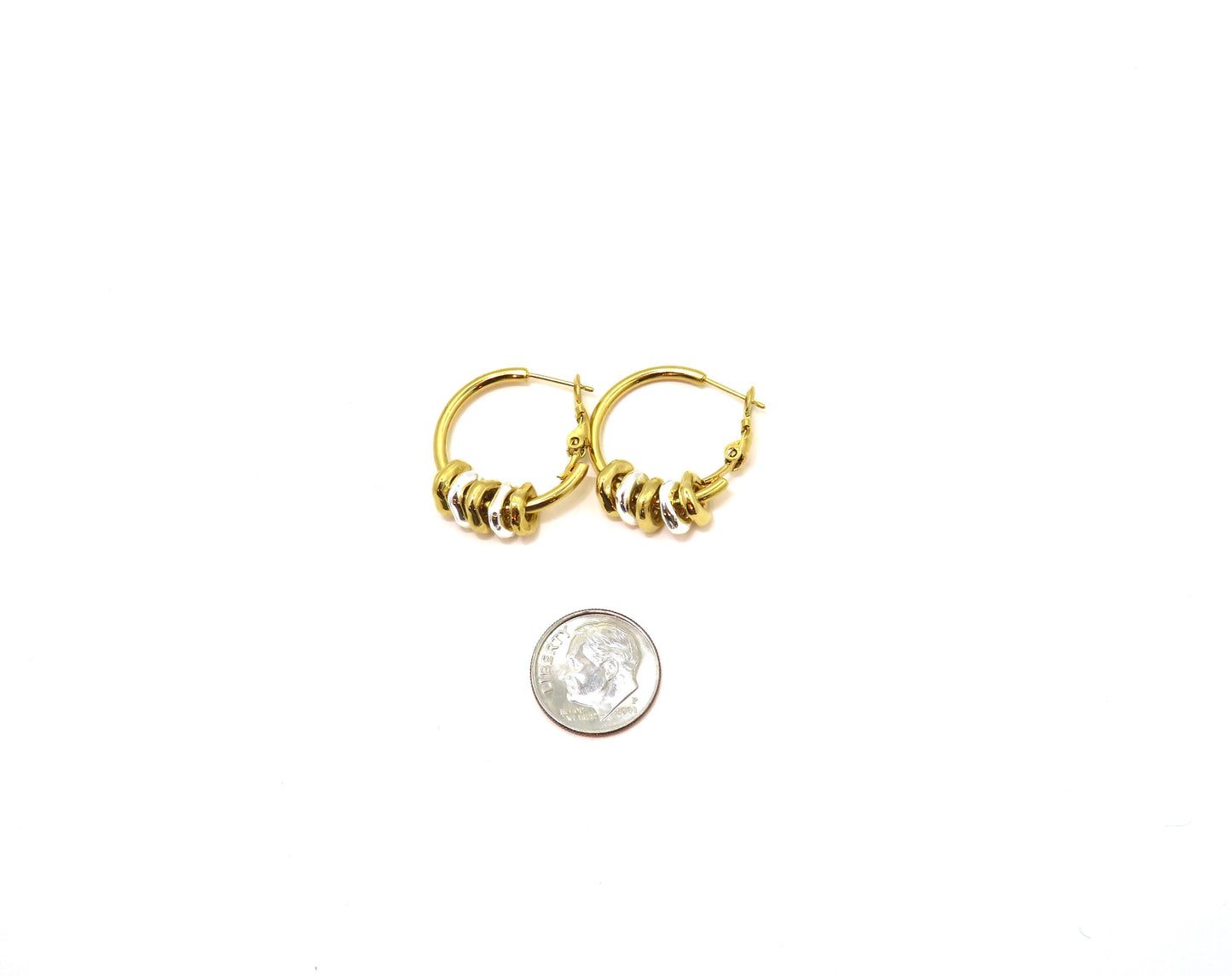 Two Tone Hoop Earrings | Gold and Silver Earrings | Mixed Metal Hoop Earrings | Hammered Hoop Earrings | Gold Silver Dangles | Unique Hoops
