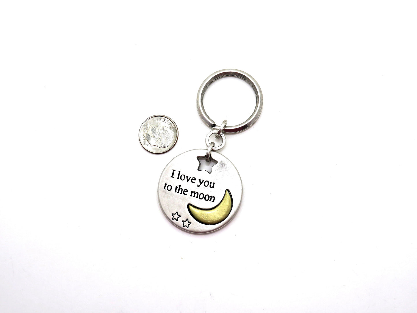Love You Keychain, Inspirational Keyring, Moon Keyring, To the Moon Keyring, Teen Gift, Love Keychain, Silver Keychain, Silver Moon Keychain