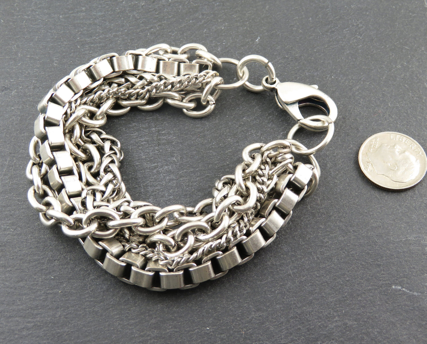 Silver Multi Strand Bracelet | Chunky Silver Chains Bracelet | Chunky Multi Chain Bracelet| Chunky Silver Bracelet