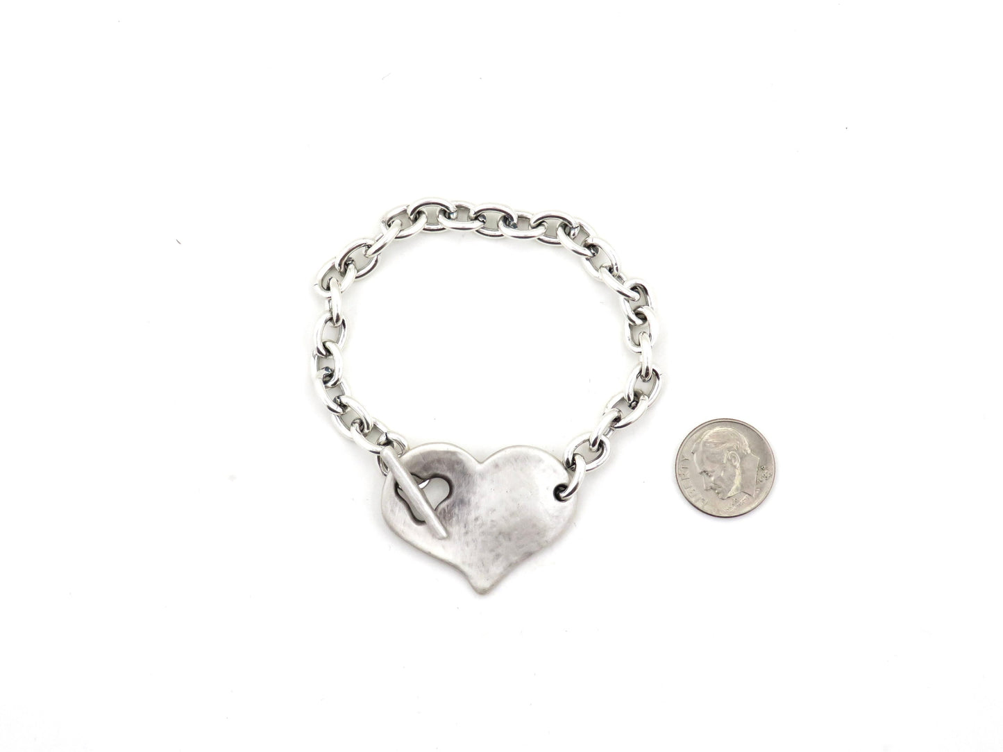 Hammered Silver Heart Bracelet | Chunky Heart Bracelet | Silver Heart Bracelet | Toggle Clasp Heart Bracelet | Unique Heart Bracelet
