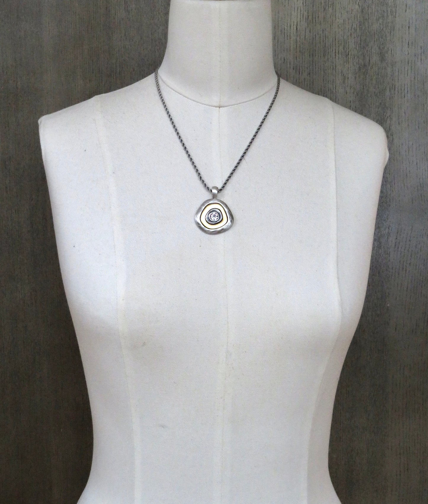 Two Tone Necklace | Gold Silver Necklace | Silver Gold Pendant | Mixed Metal Necklace | Two Toned Sparkle Necklace | Mixed Metal Medallion