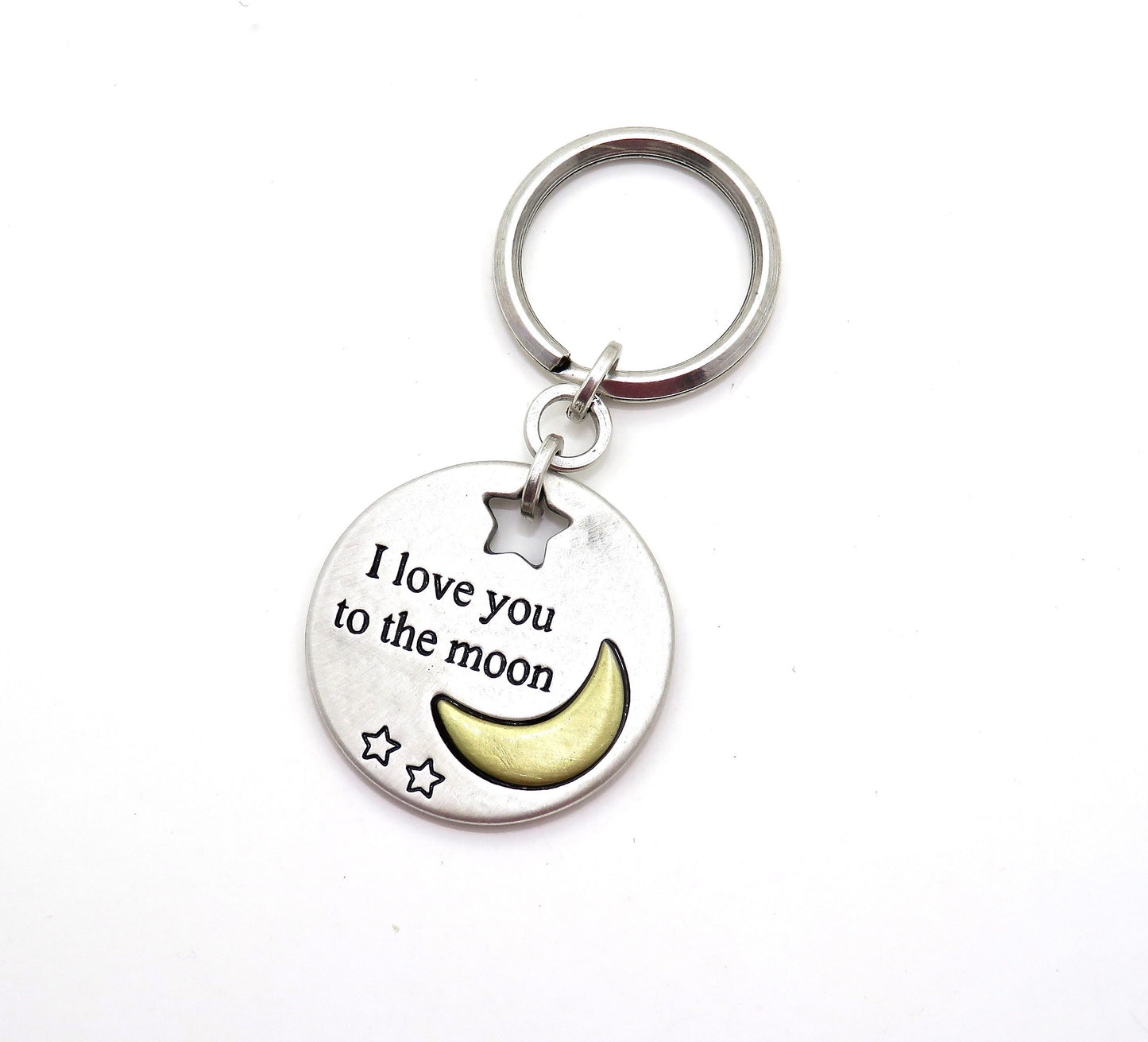 Love You Keychain, Inspirational Keyring, Moon Keyring, To the Moon Keyring, Teen Gift, Love Keychain, Silver Keychain, Silver Moon Keychain