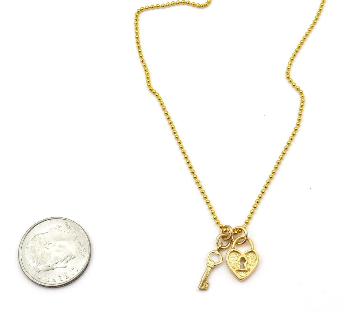 Gold Heart Lock Key Necklace | Heart and Key Charm Necklace | Delicate Gold Heart Necklace | Gold Love Lock Necklace |