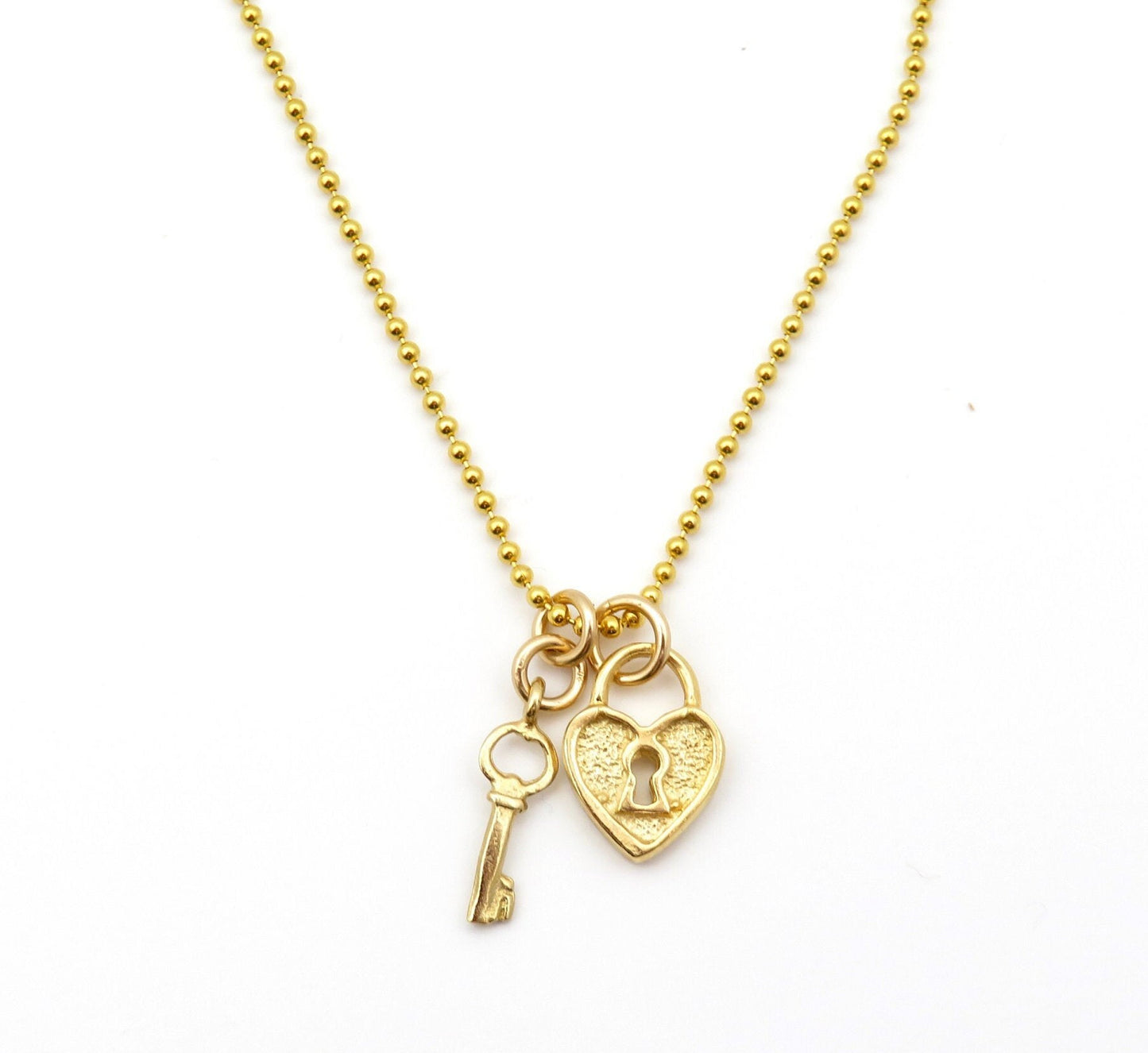 Gold Heart Lock Key Necklace | Heart and Key Charm Necklace | Delicate Gold Heart Necklace | Gold Love Lock Necklace |