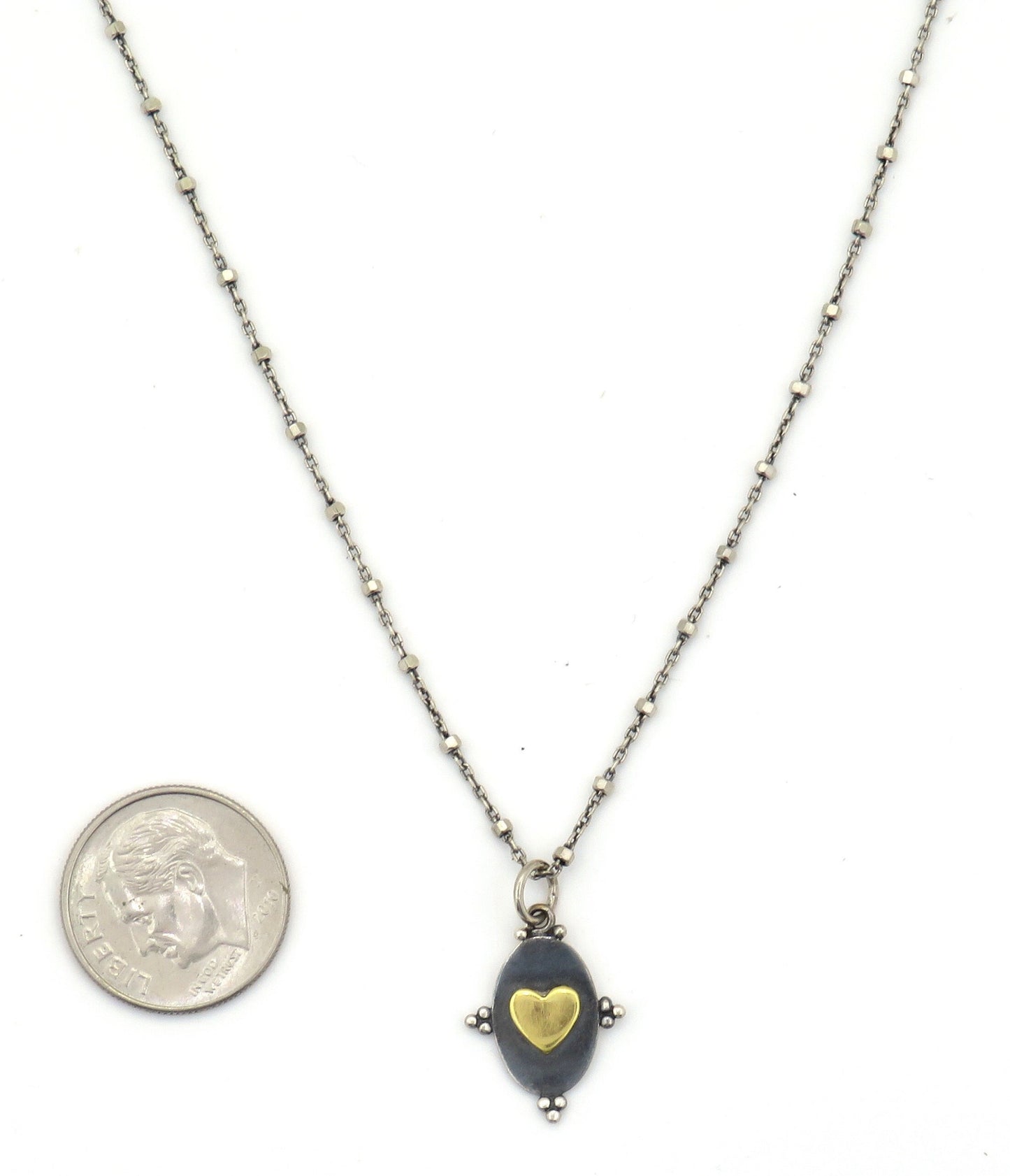Two Tone Baroque Heart Necklace | Silver Gold Heart Pendant Necklace | Sterling Mixed Metal Heart Necklace | Romantic Heart Pendant Gold