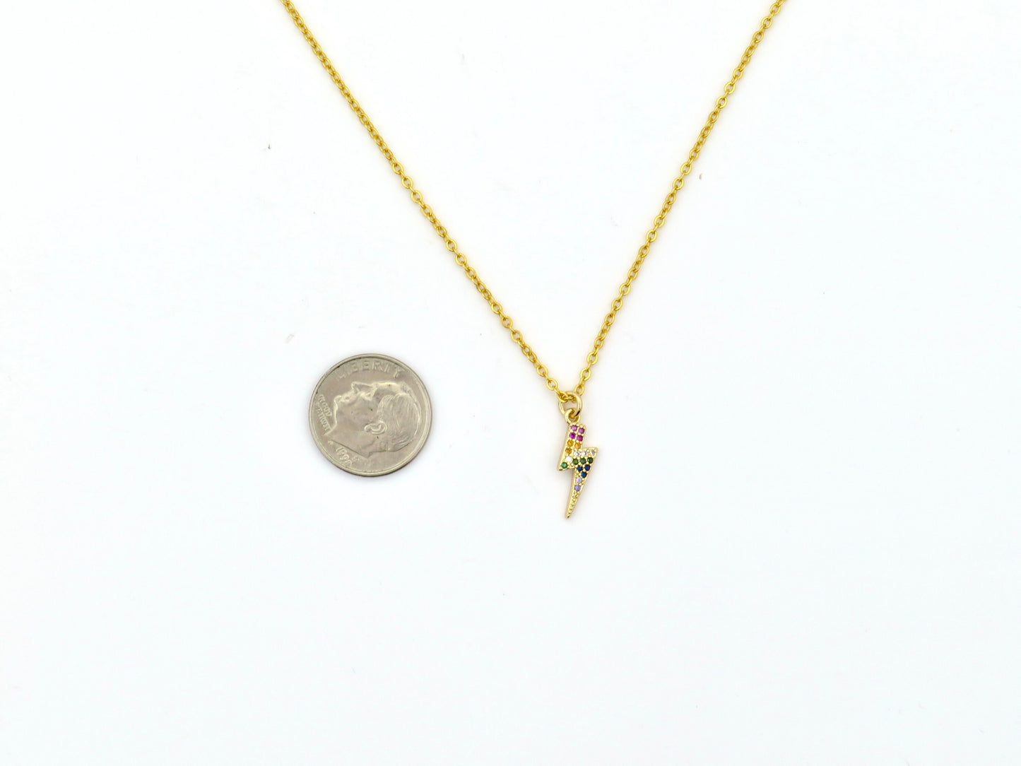 Gold Lightning Bolt Necklace | Lightning Bolt Multicolor Pendant | Sparkly Lightning Bolt Necklace | Rainbow Sparkly Lightning Pendant