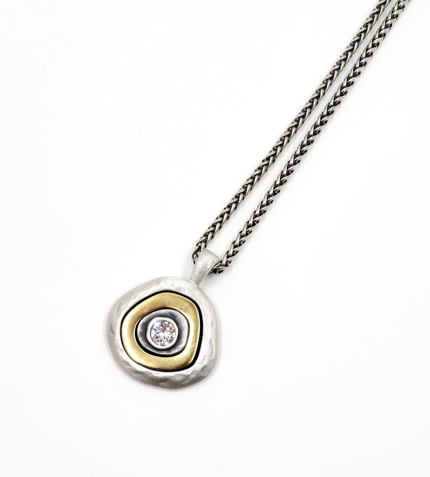 Two Tone Necklace | Gold Silver Necklace | Silver Gold Pendant | Mixed Metal Necklace | Two Toned Sparkle Necklace | Mixed Metal Medallion