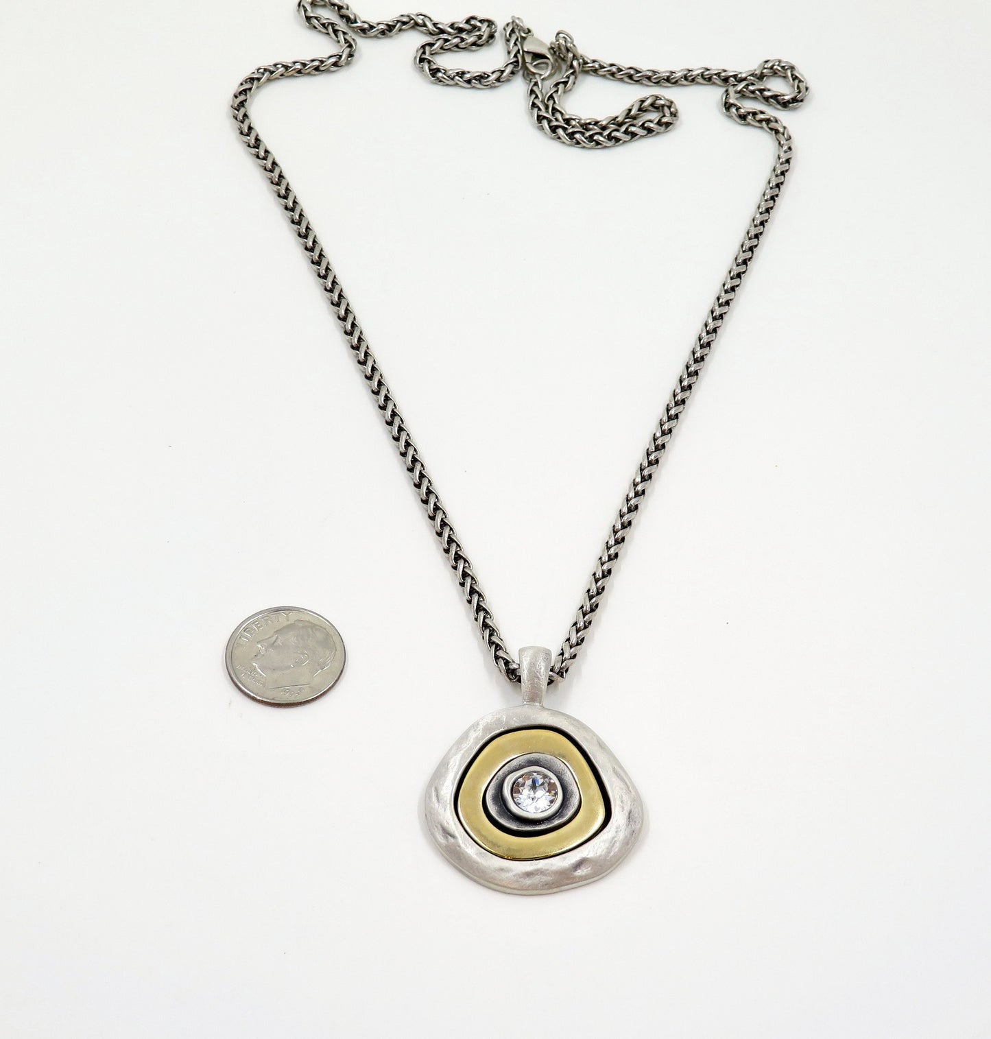 Two Tone Necklace | Gold Silver Necklace | Silver Gold Pendant | Mixed Metal Necklace | Two Toned Sparkle Necklace | Mixed Metal Medallion