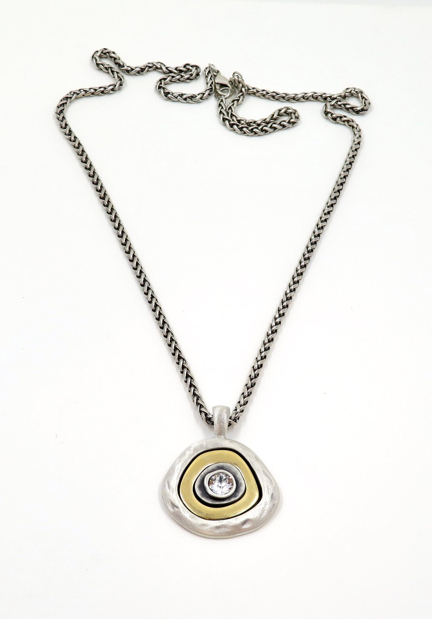 Two Tone Necklace | Gold Silver Necklace | Silver Gold Pendant | Mixed Metal Necklace | Two Toned Sparkle Necklace | Mixed Metal Medallion