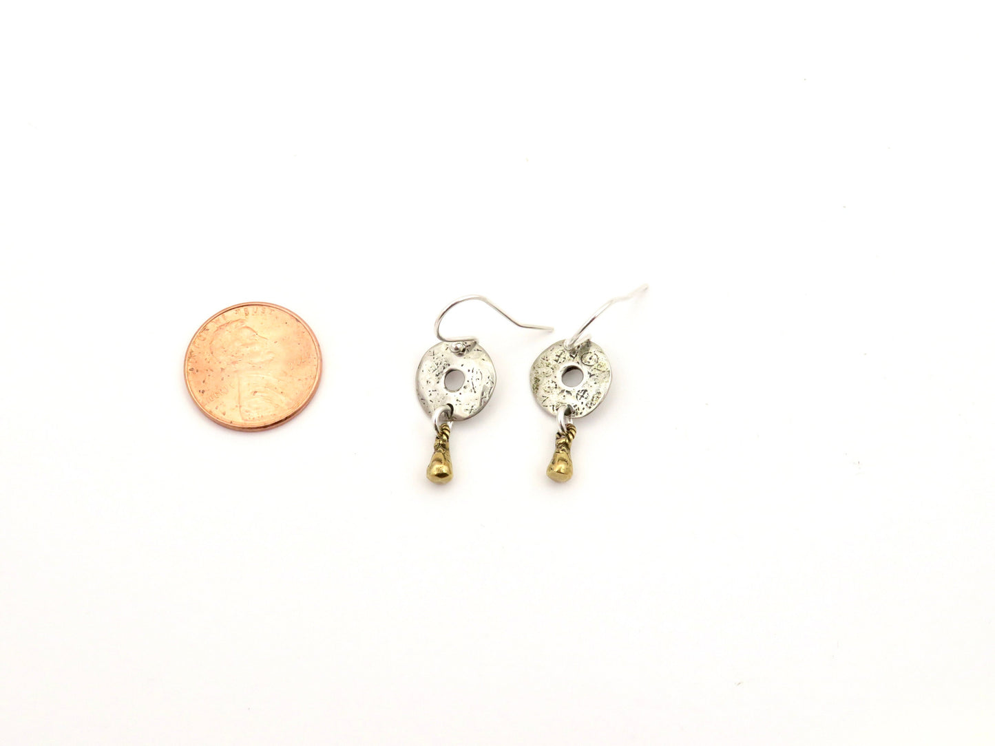 Rustic Artisan Earrings | Sterling Silver Earrings | Two Tone Earrings | Silver Gold Earrings | Mixed Metal Earrings | Sterling Discs