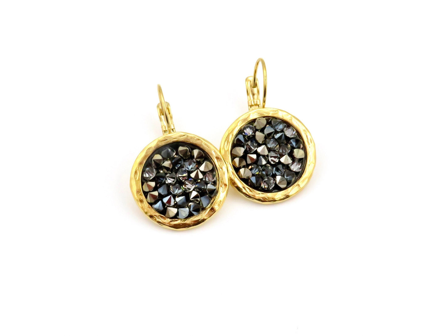 Gold Sparkly Earrings| Black Crystal Gold Earrings | Gold Leverback Earrings | Sparkly Gold Earrings | Black Gold Cocktail Earrings