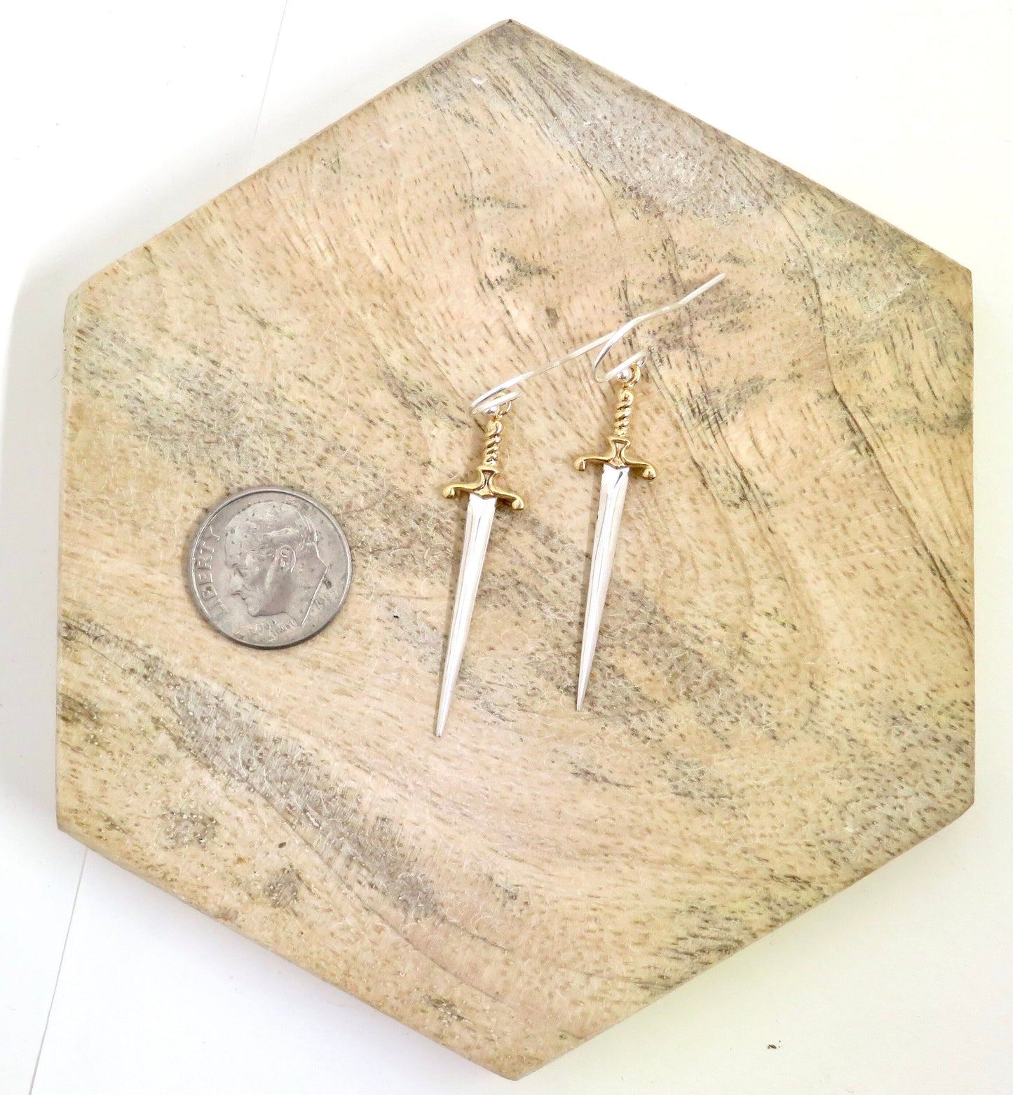 Sword Earrings | Sterling Sword Earrings| Two Tone Dagger Earrings | Silver Gold Sword Earrings| Silver Daggers | Sterling Sword Earrings