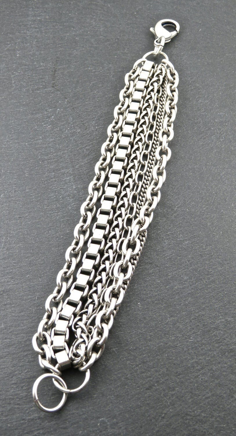 Silver Multi Strand Bracelet | Chunky Silver Chains Bracelet | Chunky Multi Chain Bracelet| Chunky Silver Bracelet