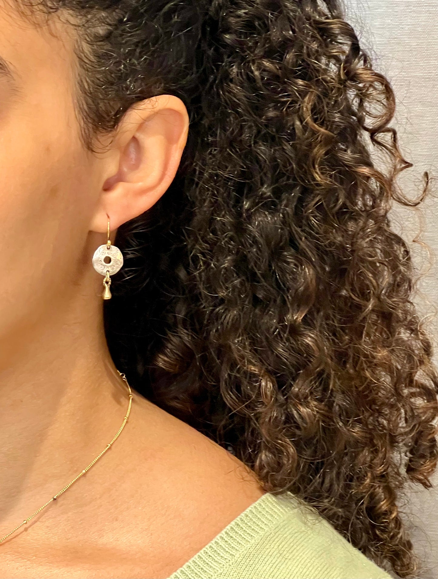 Rustic Artisan Earrings | Sterling Silver Earrings | Two Tone Earrings | Silver Gold Earrings | Mixed Metal Earrings | Sterling Discs