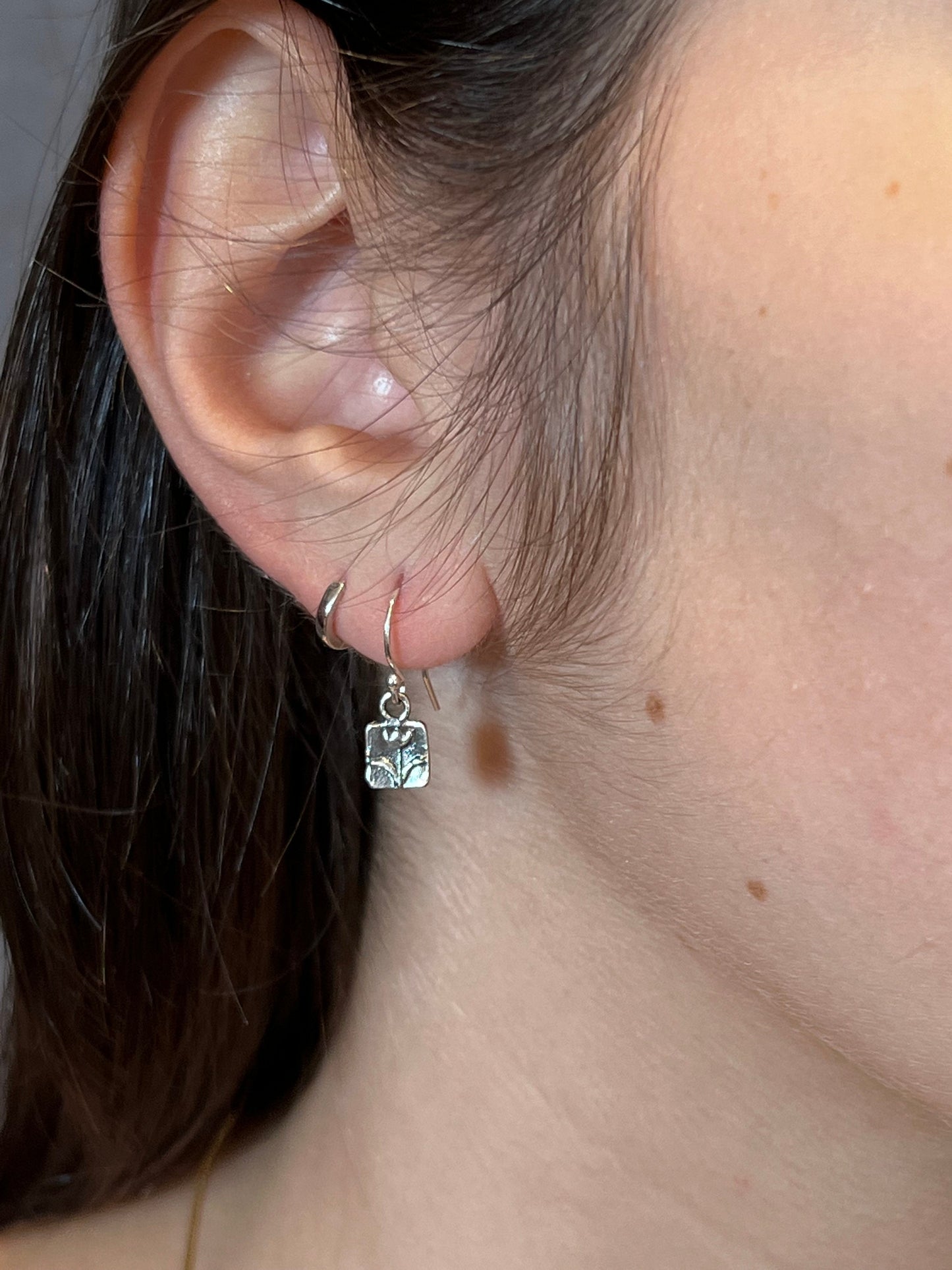Small Silver Earrings, Silver Tulip Earrings, Minimal Earrings, Simple Charm Earrings, Cute Charms, Little Girl Earrings, Cute Tiny Earrings