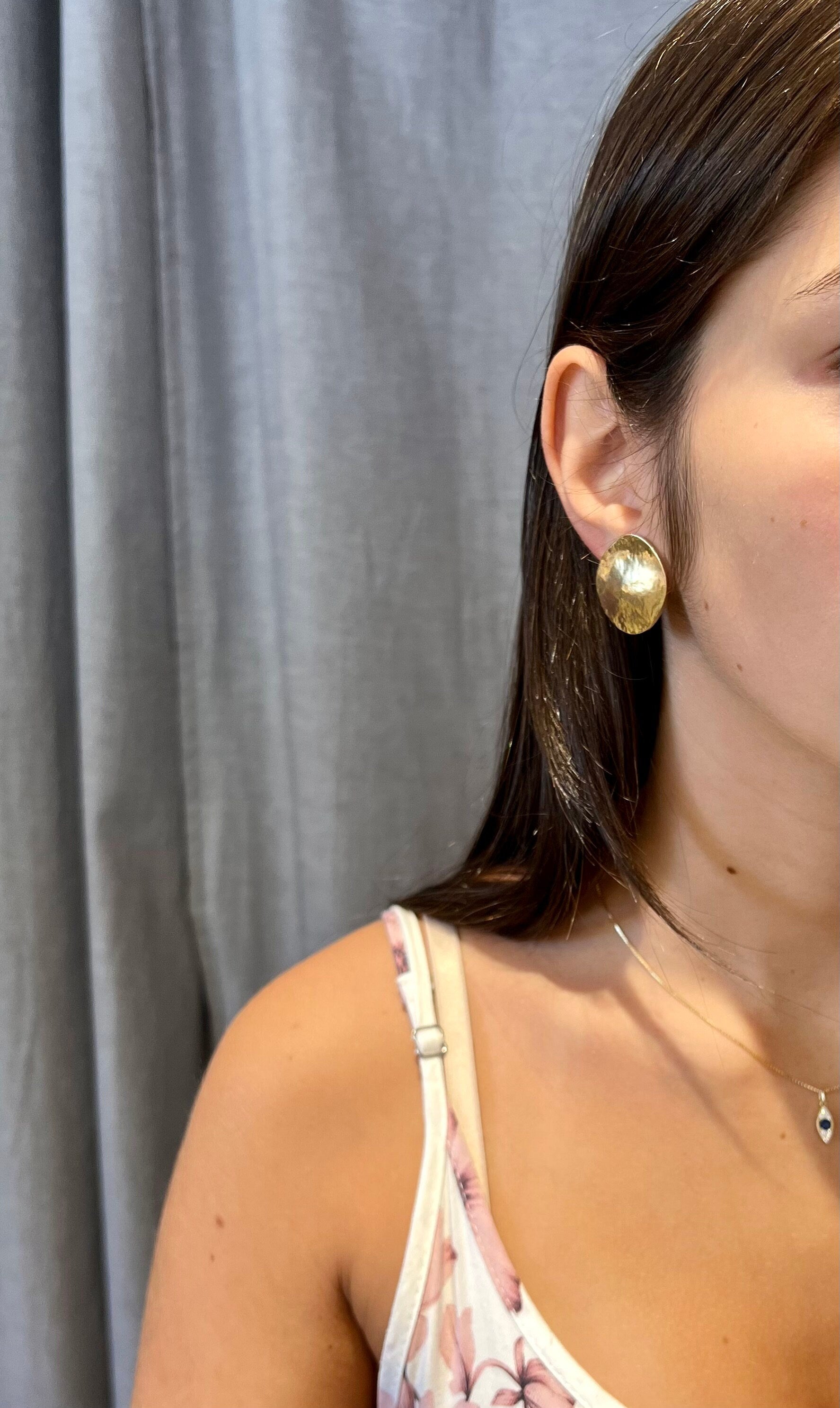 Clip On Earrings | Gold Clip On Earrings | Hammered Clip On Earrings | Shiny Gold Clips Earrings