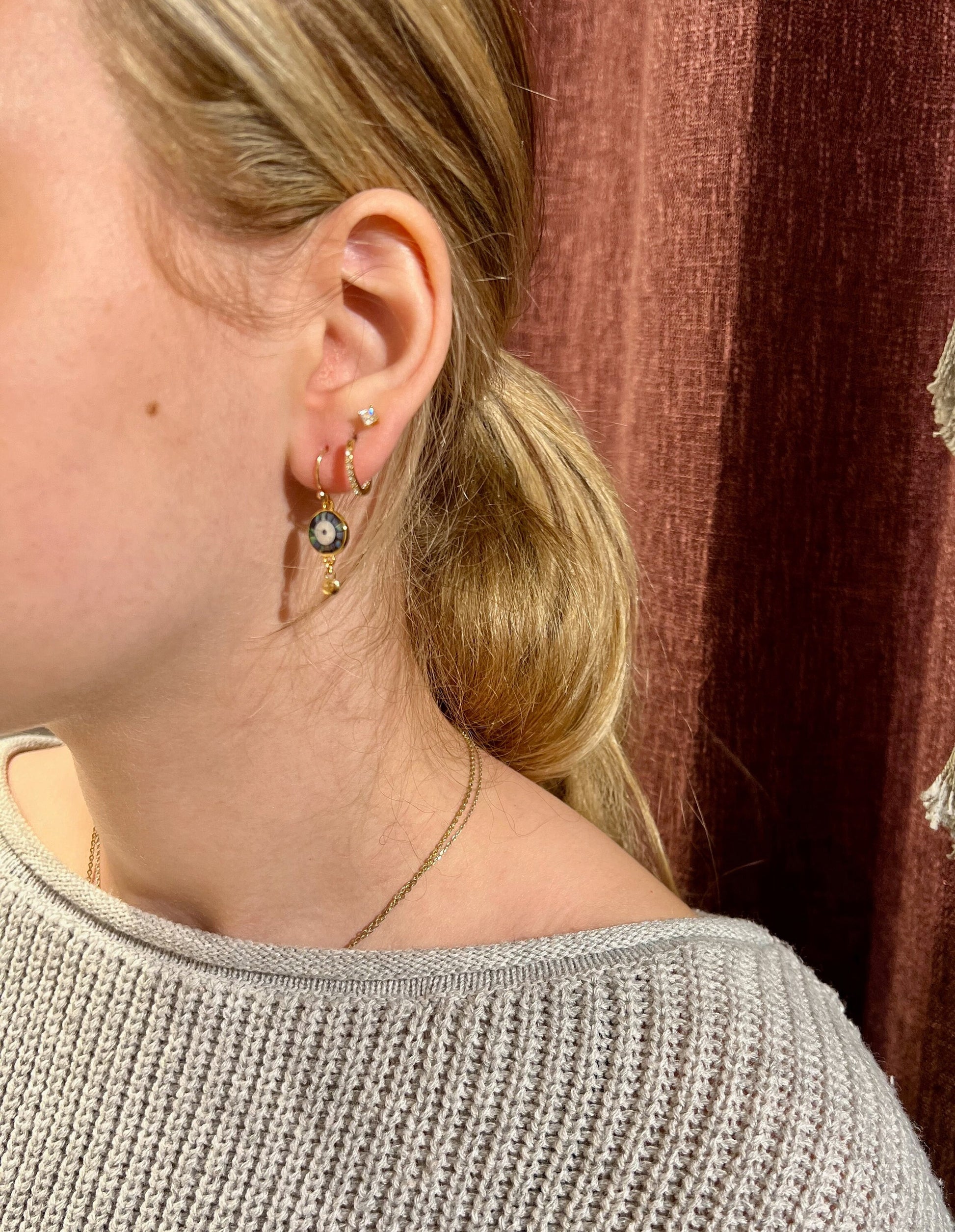 Gold Evil Eye Earrings | Pearl Eye Earrings | Mosaic Abalone Eye Earrings | Abalone Eyes | Evil Eye Pearl Earrings | Gold Eye Drop Earrings