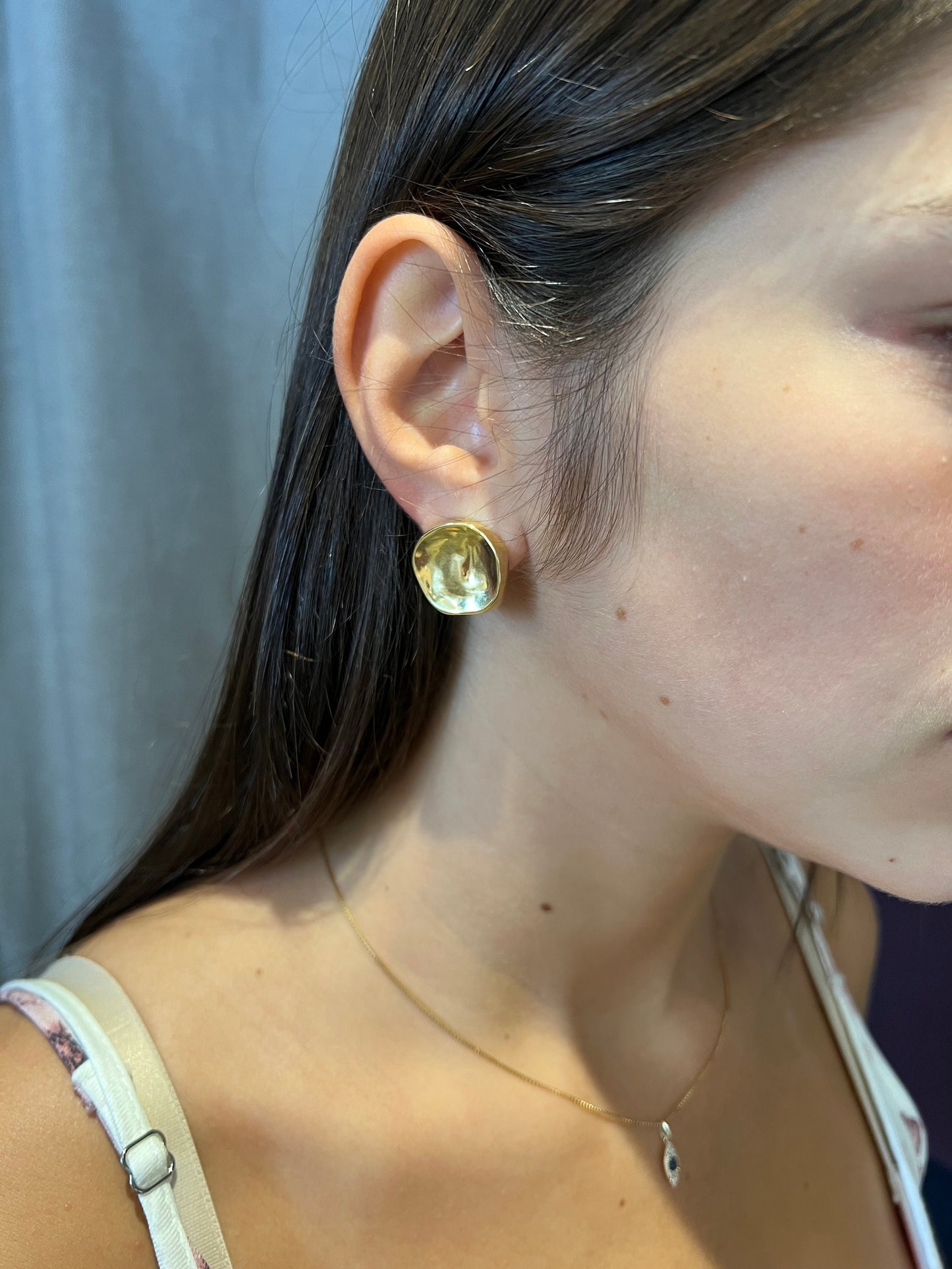 Hammered Gold Clip on Earrings | Gold Round Clips Earrings | Hammered matte gold Clip On earrings
