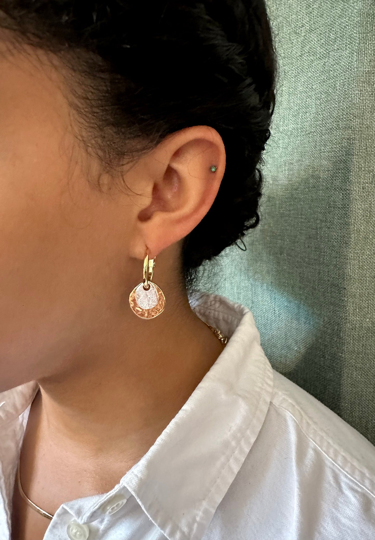 Two Tone Earrings | Gold Silver Hoop Earrings | Mixed Metal Earrings | Hammered Gold Silver Earrings