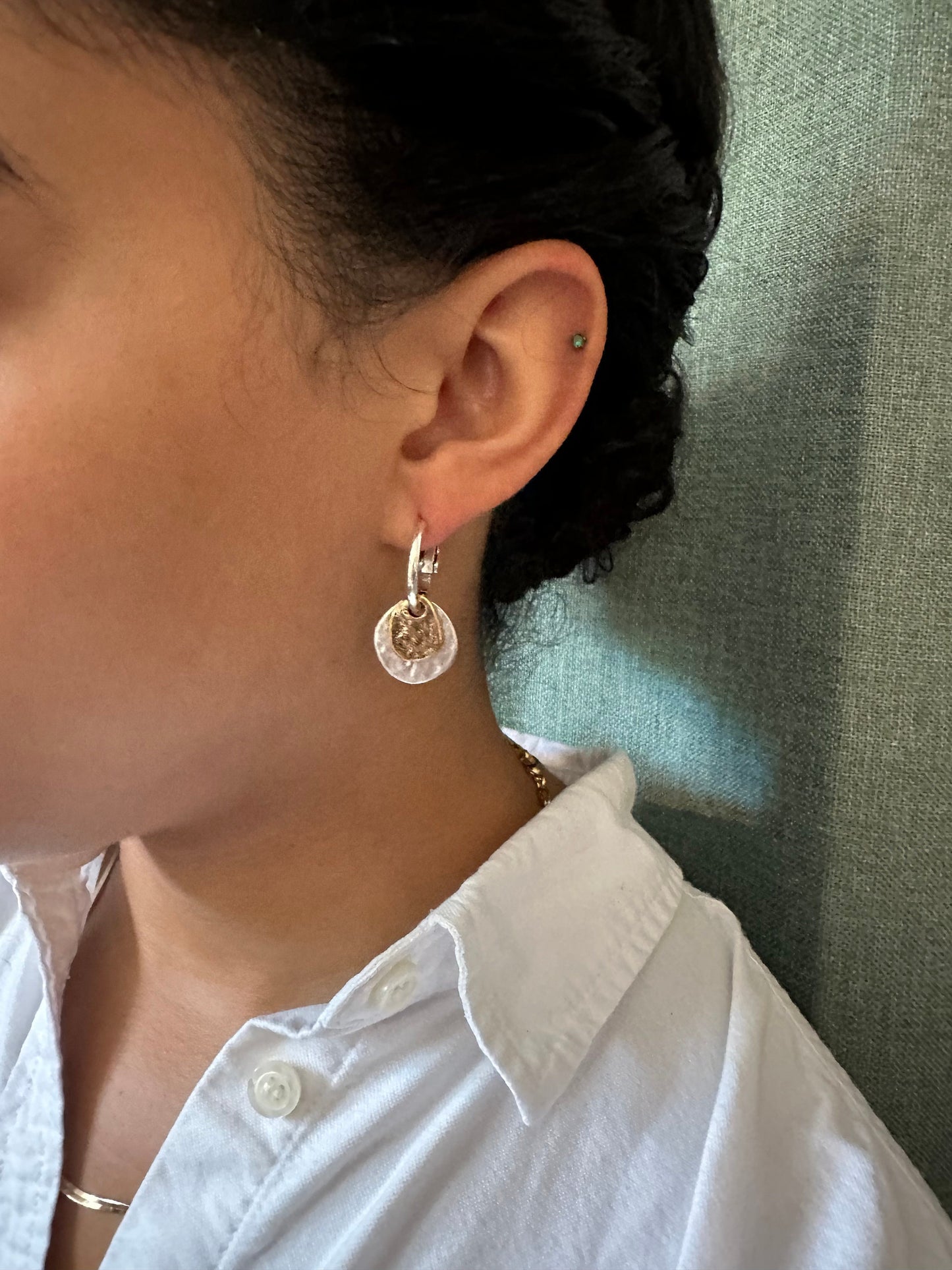 Two Tone Earrings | Silver Gold Hoop Earrings | Mixed Metal Hoop Earrings | Hammered Silver Gold Earrings | Everyday Earrings | Mixed Discs