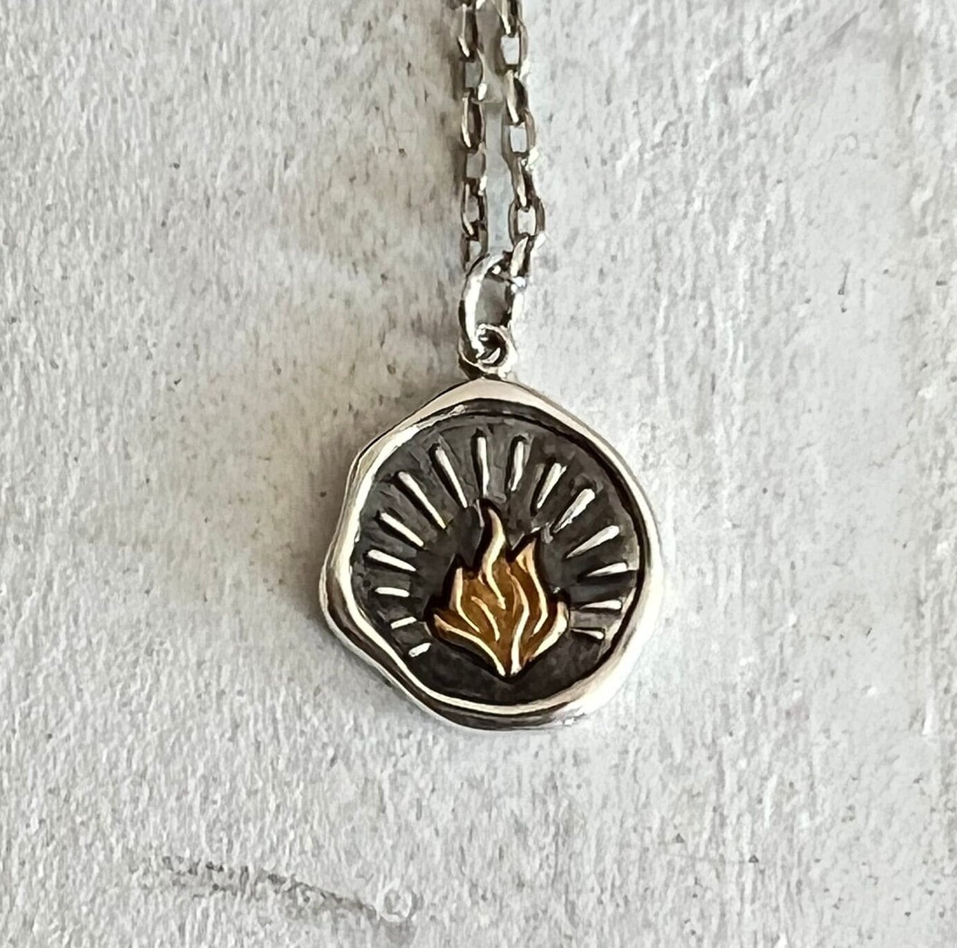 Sterling Flame Pendant | Silver Fire Necklace | Two Tone Flames Pendant | Silver Gold Fire Necklace | Fire Disc Pendant | Fire Within