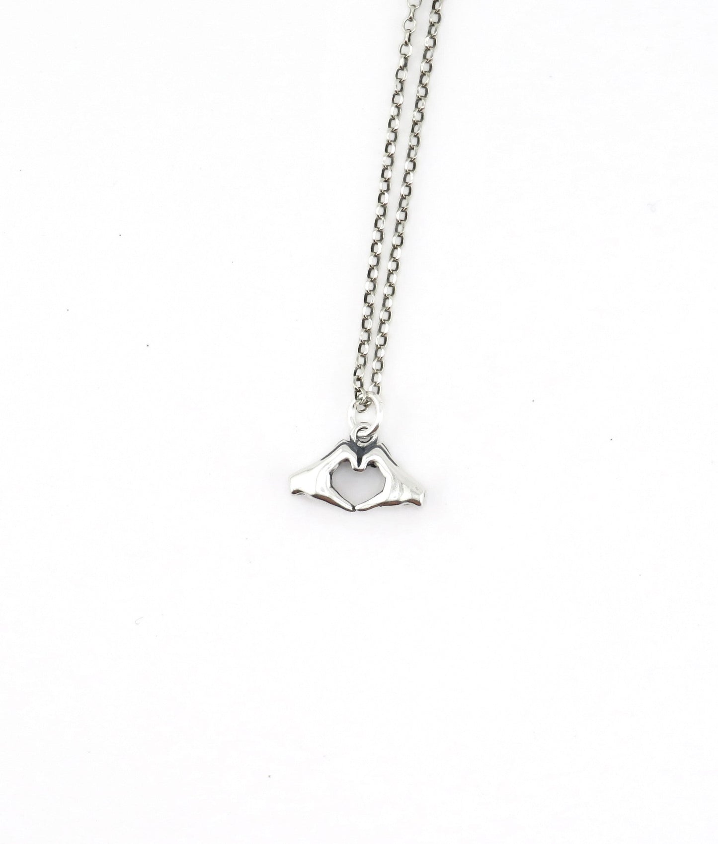 Heart Hands Necklace, Sterling Love Necklace, Hands Making Heart Necklace, Heart in Hands Pendant, Sterling Heart in Hands Necklace