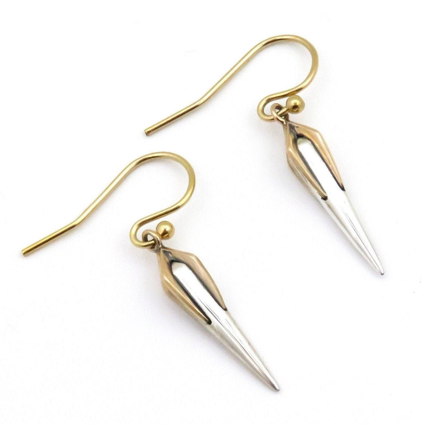 Two Tone Spike Earrings | Gold Silver Spikes | Mixed Metal Earrings | Sterling Spike Earrings | Two Tone Sterling Earrings | Clawed Earrings
