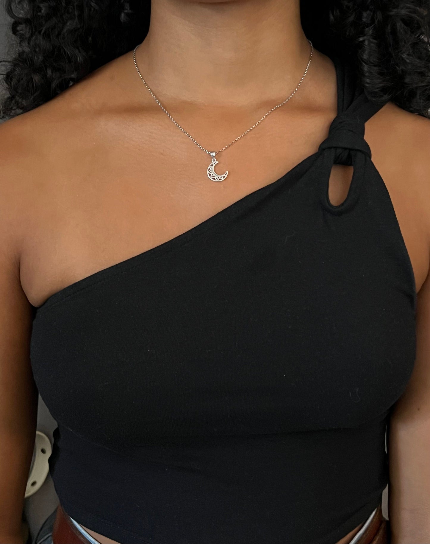Sterling Moon Necklace, Silver Boho Moon Necklace, Sterling Moon Pendant, Silver Fancy Moon Necklace, Unique Silver Moon Necklace