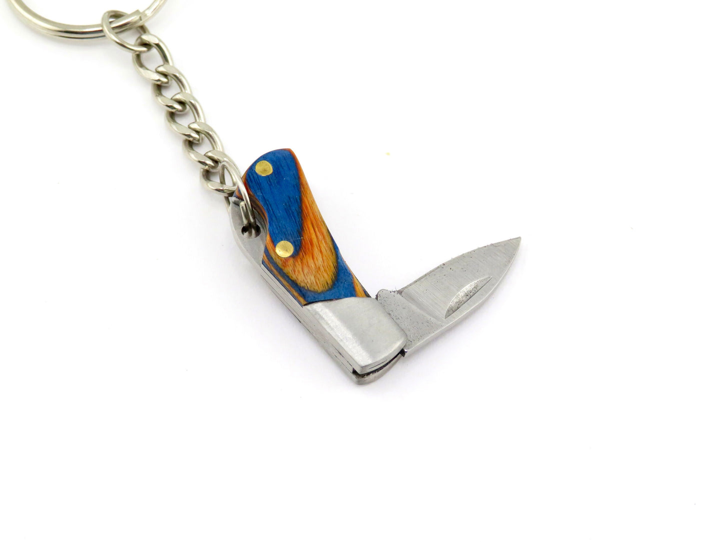 small wood knife keychain| keychain knife | mini knife keyring | small knife keychain | mini wood knife keyring | orange blue knife keyring