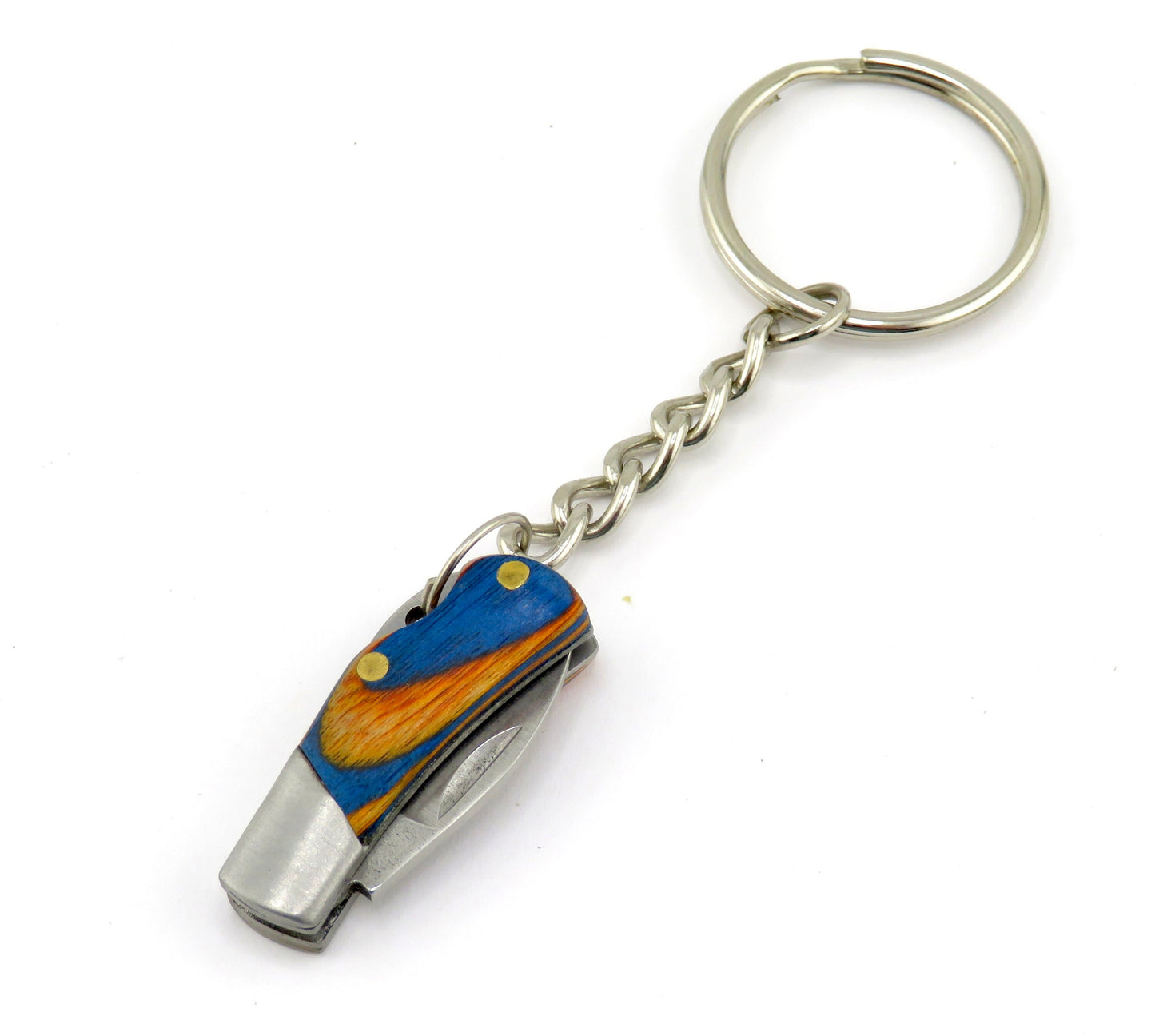 small wood knife keychain| keychain knife | mini knife keyring | small knife keychain | mini wood knife keyring | orange blue knife keyring