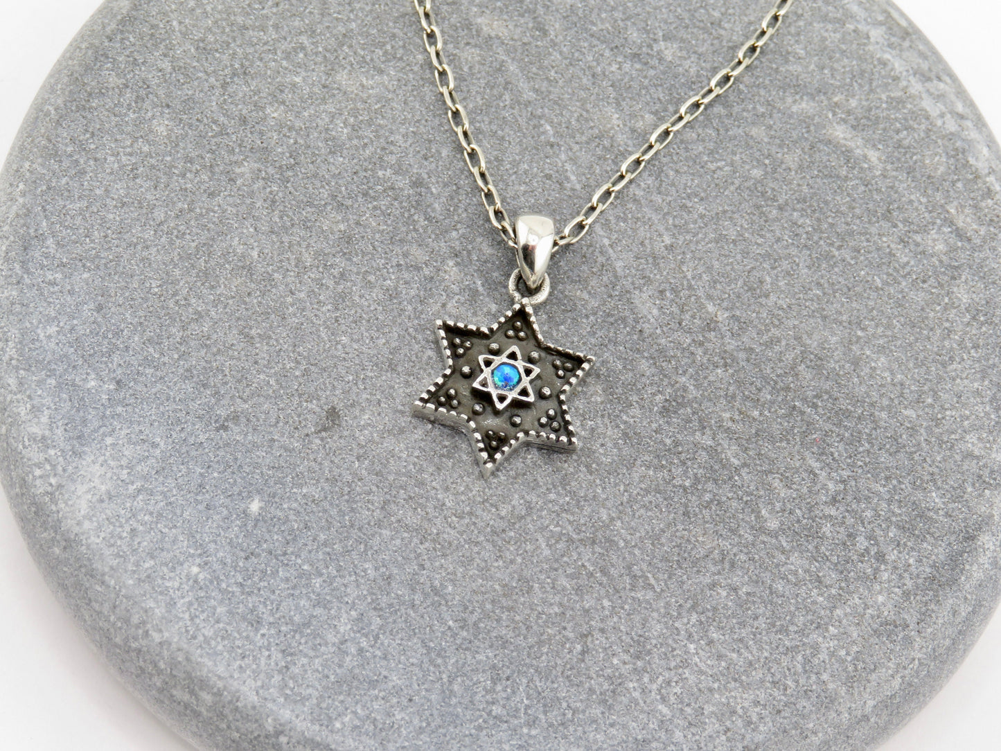 Jewish Star Necklace | Star of David Necklace | Sterling Opal Star Pendant | Judaic Necklace | Rustic Jewish Star Necklace | Opal Star David