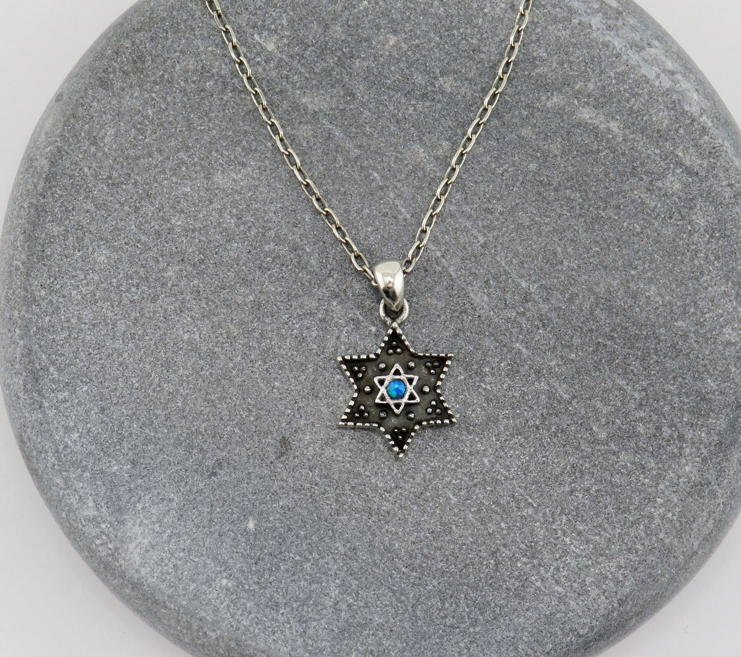 Jewish Star Necklace | Star of David Necklace | Sterling Opal Star Pendant | Judaic Necklace | Rustic Jewish Star Necklace | Opal Star David