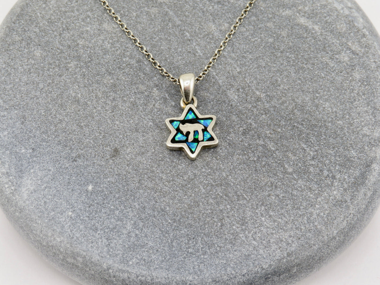 Jewish Star Necklace | Star of David Necklace | Sterling Opal Star Pendant | Silver Chai Star Necklace | Judaic Necklace | Chai Star Pendant