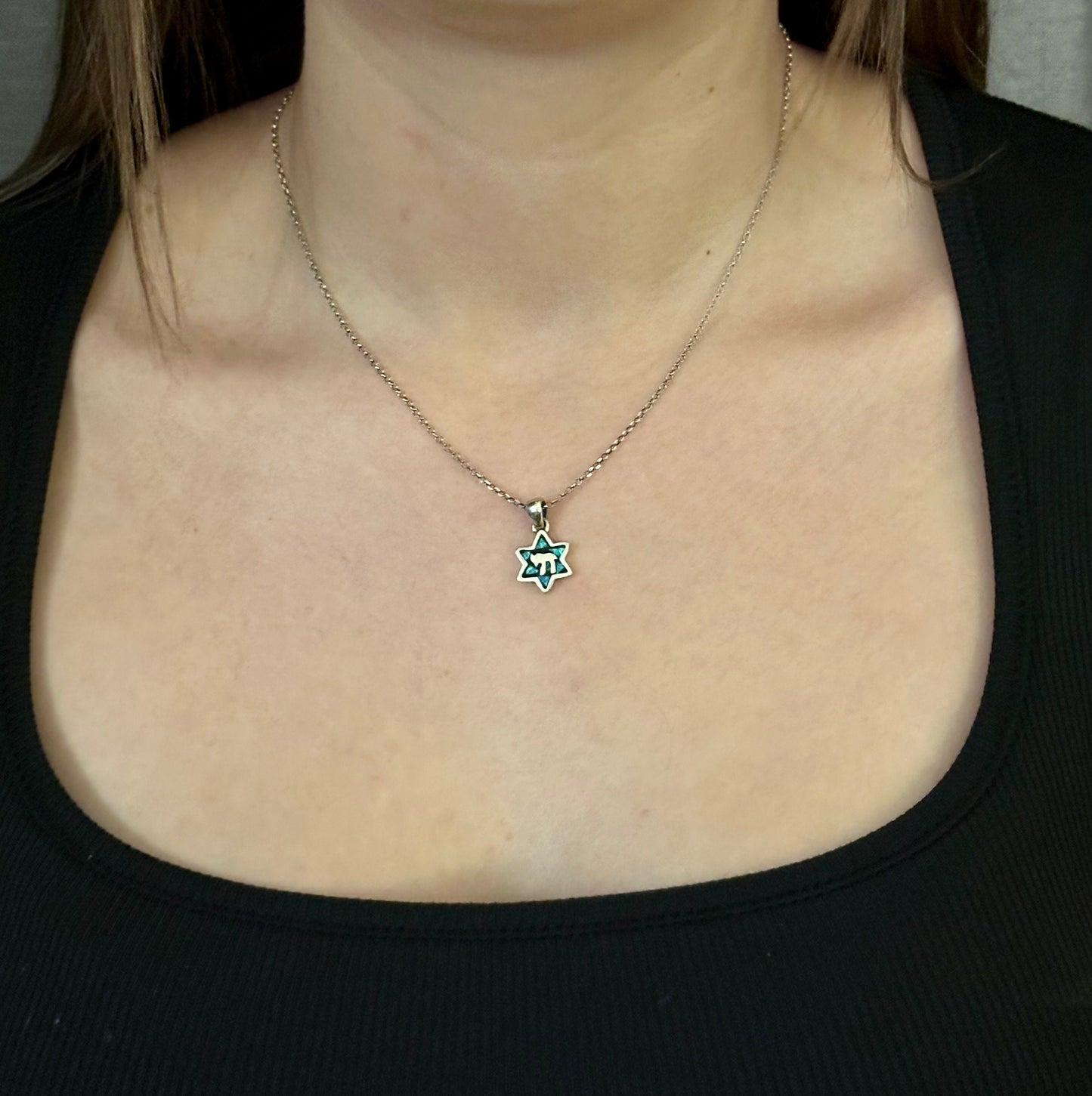 Jewish Star Necklace | Star of David Necklace | Sterling Opal Star Pendant | Silver Chai Star Necklace | Judaic Necklace | Chai Star Pendant