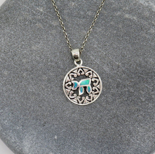 Jewish Star Necklace | Star of David Necklace | Sterling Opal Star Pendant | Silver Chai Star Necklace | Judaic Necklace | Chai Star Pendant