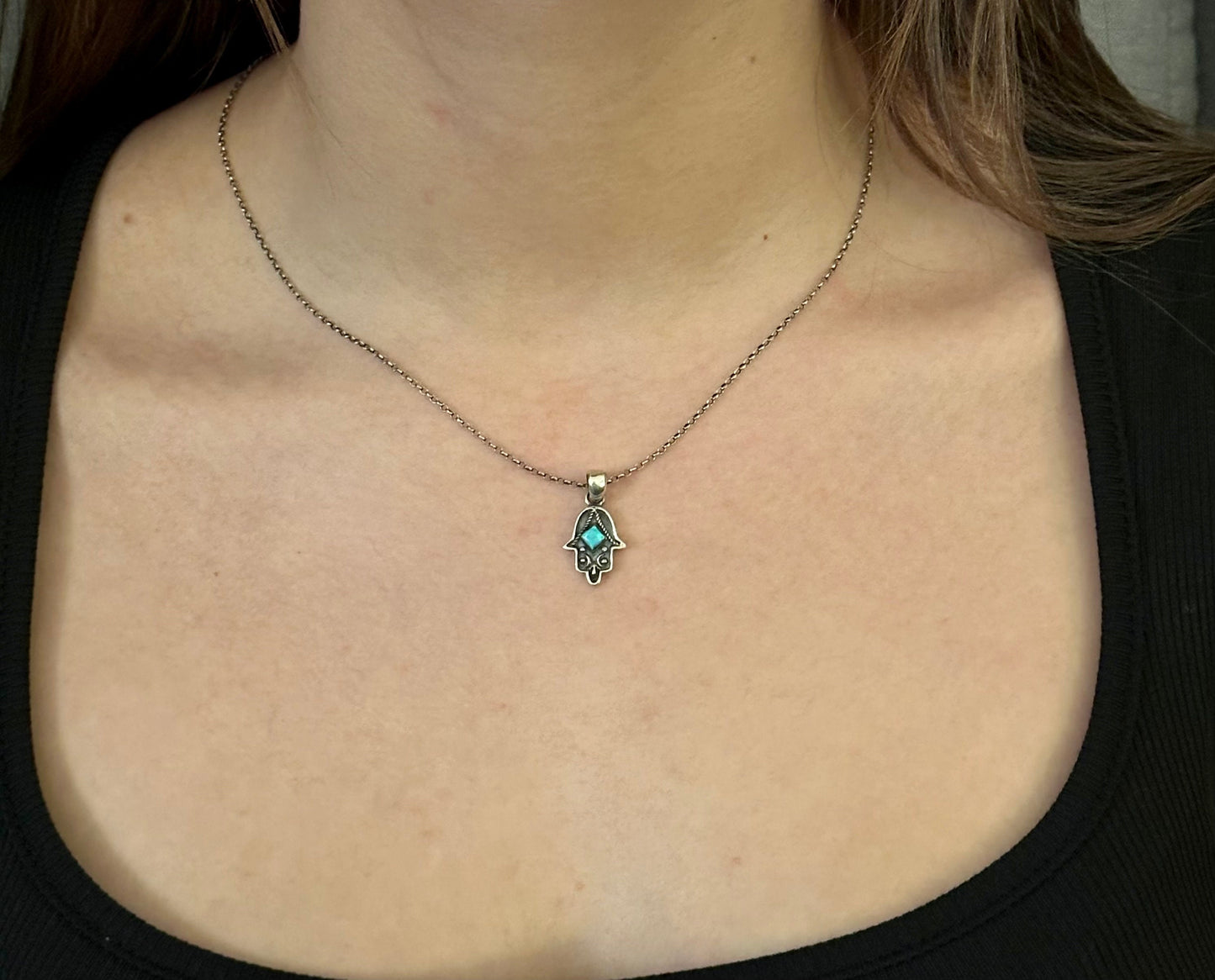 Sterling Hamsa Opal Necklace | Silver Hamsa Pendant | Rustic Hand Necklace | Opal Silver Hamsa Hand Pendant | Sterling Hamsa Opal Necklace
